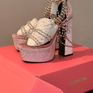 Size 8 Doll Skills Pink Platform sandals with pearl detail
